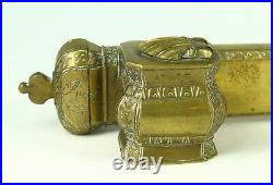 Antique 19th C Brass Ottoman Divit Qalamdan Travelling Inkwell Quill Pen Case