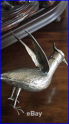 Antique 19th C I Persian Ghajare Solid Silver Bird 2 Ruby Eye Snuff Spice Bottle
