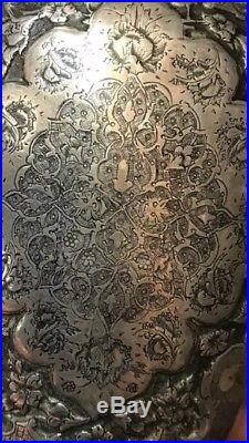 Antique 19th C Islamic Ghajare Persian Solid Silver Vase Russian Standard Silver
