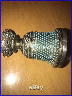 Antique 19th C Islamic Ottoman Persian Solid Silver Bronze & Turquoise Ruby Cup