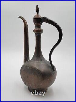 Antique 19th C Large Copper Ewer Islamic Pitcher Hand Forged. Middle Eastern