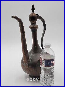 Antique 19th C Large Copper Ewer Islamic Pitcher Hand Forged. Middle Eastern