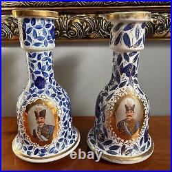 Antique 19th C. Middle Eastern Blue And White Porcelain Hookah Base Or Vase Pair