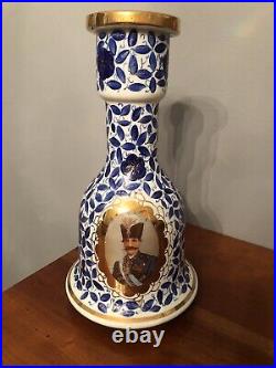 Antique 19th C. Middle Eastern Blue And White Porcelain Hookah Base Or Vase Pair