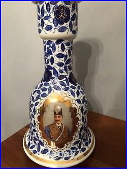 Antique 19th C. Middle Eastern Blue And White Porcelain Hookah Base Or Vase Pair