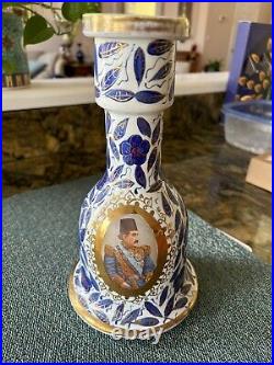 Antique 19th C. Middle Eastern Blue And White Porcelain Hookah Base Or Vase Pair