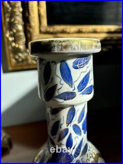 Antique 19th C. Middle Eastern Blue And White Porcelain Hookah Base Or Vase Pair