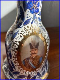 Antique 19th C. Middle Eastern Blue And White Porcelain Hookah Base Or Vase Pair