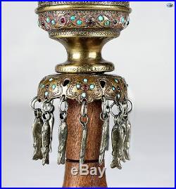 Antique 19th C. Persian Silver Brass Hookah Cup top with Turquoise and Garnet