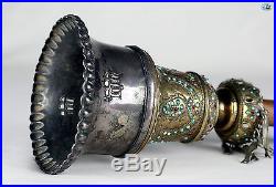Antique 19th C. Persian Silver Brass Hookah Cup top with Turquoise and Garnet