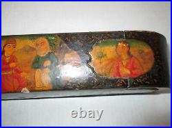 Antique 19th C. Qajar Persian Polychrome Lacquer Papier Mache Scribe Box Qalamdan