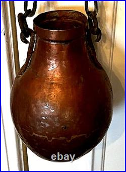 Antique 19th Century Copper Middle Eastern WaterJug with Chain