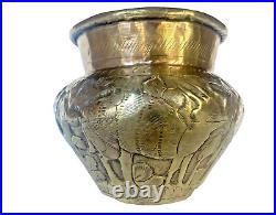 Antique 19th Century Hand Crafted Solid Brass Egyptian Revival Cache Pot Planter