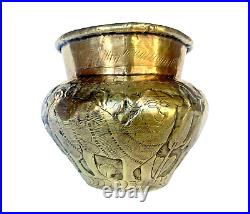 Antique 19th Century Hand Crafted Solid Brass Egyptian Revival Cache Pot Planter