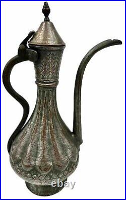 Antique 19th Century Middle Eastern Persian Tinned Copper Ewer