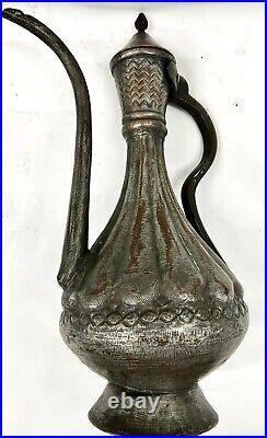 Antique 19th Century Middle Eastern Persian Tinned Copper Ewer