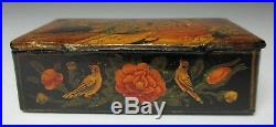 Antique 19th Century PERSIAN PAPER MACHE LACQUER BOX Hand Paint WOMEN MEN BIRDS
