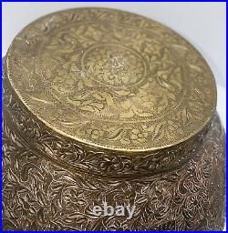 Antique 19th Century Persian Middle Eastern Brass Calligraphy Bowl 9 Inches Gift