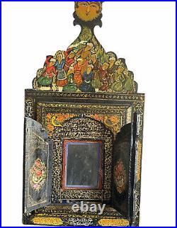 Antique 19th Century Persian Qajar Period Hidden Mirror Wall Cabinet Lacquer