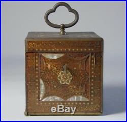 Antique 19th Century Wood, Brass, MOP, and Glass Tea Caddy. English or Persian