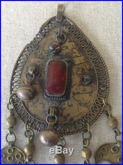 Antique 19th Islamic Ottoman Koranic silver gold amulet Hamsa pendant (m432)