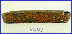 = Antique 19th c. Qajar Qalamdan Lacquered Papier Mache Quill Pen Case Painted