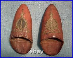 Antique 19th century Turkish Ottoman Islamic Embroidered Leather Shoes Mules