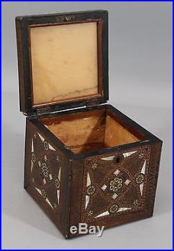 Antique 19thC Finely Inlaid MOP, Brass & Copper, Persian Export Tea Caddy Box