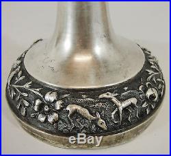 Antique 19thC Handmade Repousse Persian Solid Silver Vase, Birds & Hearts, NR