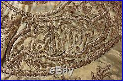 Antique 19thC Middle Eastern/Arab/Persian Hand Emb Gold Metallic On Silk Panel