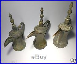 Antique 3 Dallah coffee pot Bedouin Middle East handmade brass rare old