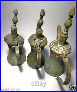 Antique 3 Dallah coffee pot Bedouin Middle East handmade brass rare old