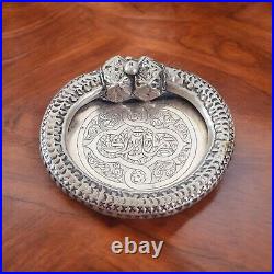 Antique 800 Silver Ashtray Middle Eastern Egyptian Engraved Mabrouk Marked Bowl