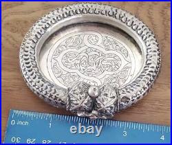 Antique 800 Silver Ashtray Middle Eastern Egyptian Engraved Mabrouk Marked Bowl