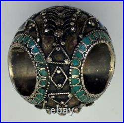 Antique Afghan Arabic Middle Eastern Silver Lapis Turquoise Wax Seal Signet Ring