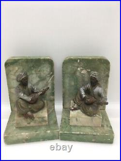 Antique Alabaster Middle Eastern Arabic Men with Lutes Bookends