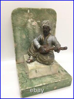 Antique Alabaster Middle Eastern Arabic Men with Lutes Bookends
