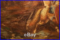 Antique Arab Oil Painting-Arabic Middle Eastern Men Horses-Signed Adolf-Gilded
