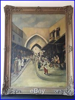 Antique Arab & Turkish Middle Eastern Street Scene Oil Painting Signed