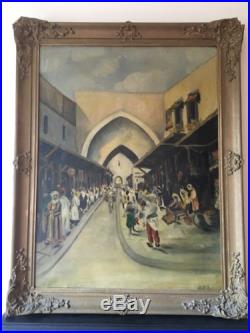 Antique Arab & Turkish Middle Eastern Street Scene Oil Painting Signed