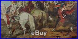 Antique Arab Warriors & Horses Orientalist Desert Oil Painting After Paul Ritter