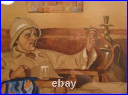 Antique Arabian Nights Middle East Arts Crafts Deco Hookah Liquor Painting