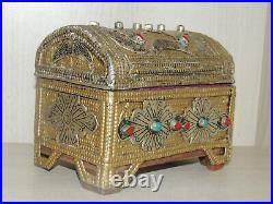 Antique Arabian Oman Brass Wood Jewelry Box