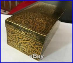 Antique Arabic Islamic Cairoware Damascus Brass Mamluk Box Casket Calligraphy