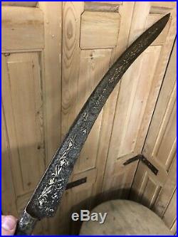 Antique Arabic Ottoman Turkish Silver Yatagan Empire Sword Sabre Islamic Damas