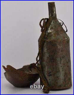 Antique Arabic Ottoman Yemen Jewish Ethnic Tribal Oil Can with Oil Funnel/Scoop