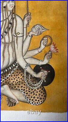 Antique Basoli School Indian miniature painting depicting Brahma hindu God 19thC