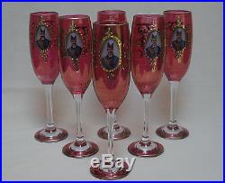 Antique Bohemian Glass (Persian Qajar export market) Set of Six Portrait GLASSES