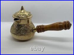 Antique Brass Islamic Arabic Turkish Coffee Dallah Middle East Handle
