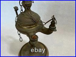 Antique Brass Islamic Persian Style Oil Lamp, 23 1/2 Tall, 7 Widest